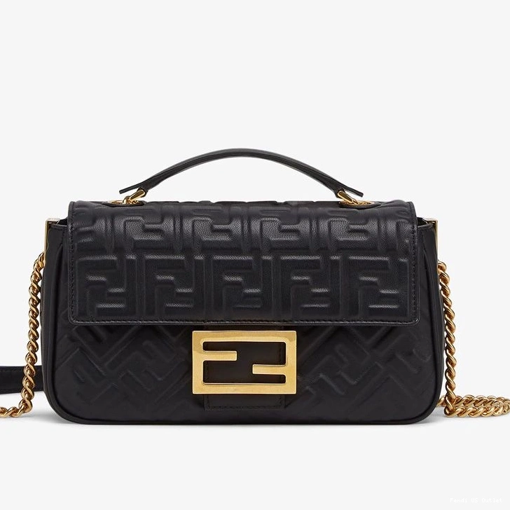 Cheap HOT Baguette Leather Black Chain Nappa Bag FF Midi Fendi In Motif 0713